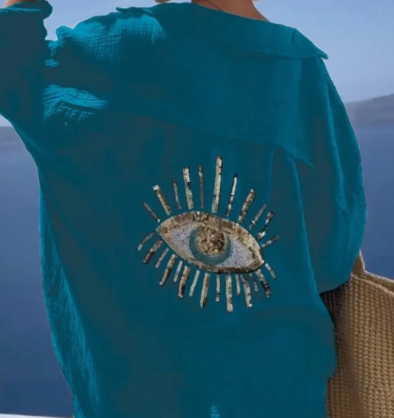 Damen Bluse mit einzigartigem Auge-Stickerei EB