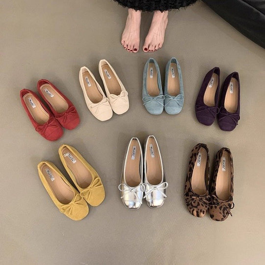 Damen bequeme Ballerinas mit dekorativem Schleifenakzent und elastischem Fußbett EB