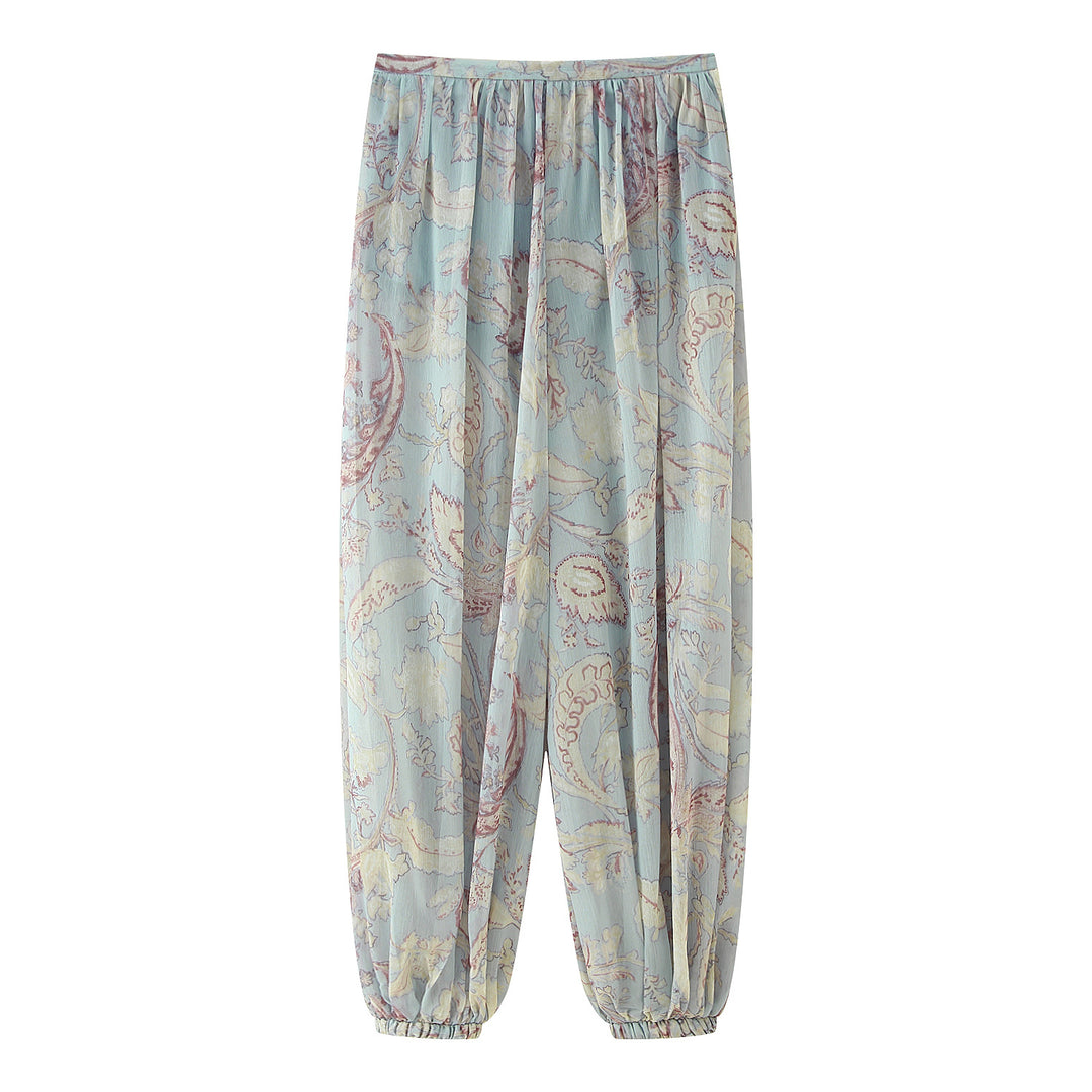 Damen Luftige Palazzo-Hose im floralen Design mit elastischem Bund EB
