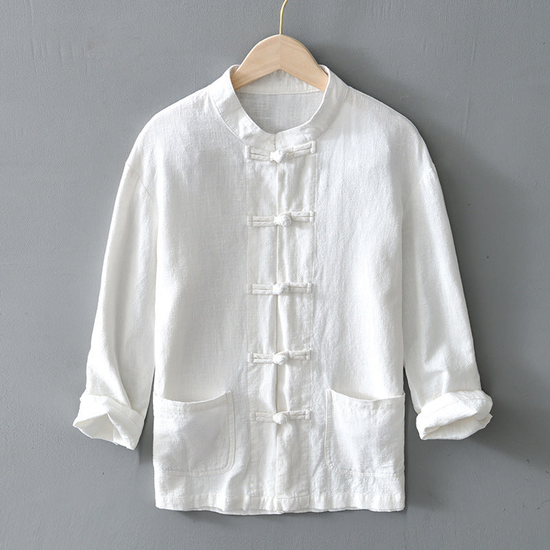 Herren nan leichte Leinenjacke im traditionellen chinesischen Stil mit Stehkragen und Knotenverschlüssen EB