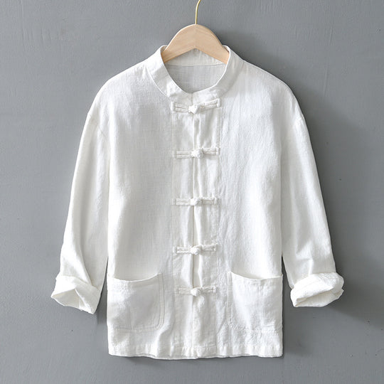 Herren nan leichte Leinenjacke im traditionellen chinesischen Stil mit Stehkragen und Knotenverschlüssen EB