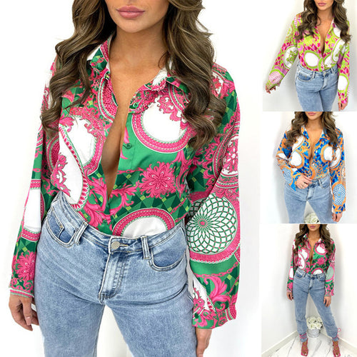 Damen Bluse mit opulentem Druckdesign und modernem Schnitt EB