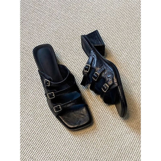 Damen stilvolle Mules mit verstellbaren Riemen EB