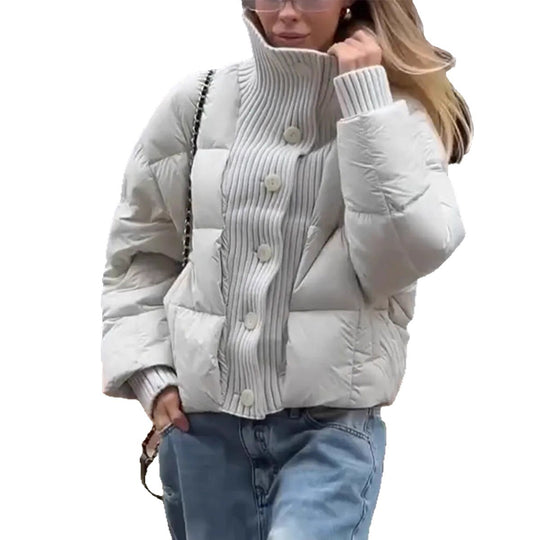 Damen gesteppte Jacke mit voluminösem Kragen und praktischen Knopfdetails EB