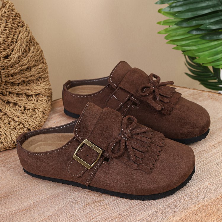Damen Mokassins mit dekorativem Fransen-Design und verstellbarem Riemen EB