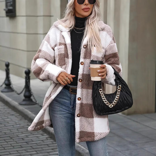 Damen Oversized Karofleecejacke EB