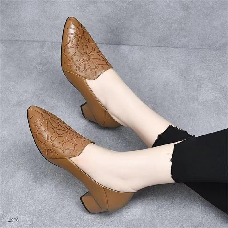 Damen Elegante und modische Slingback-Pumps mit Blumendesign und Blockabsatz EB