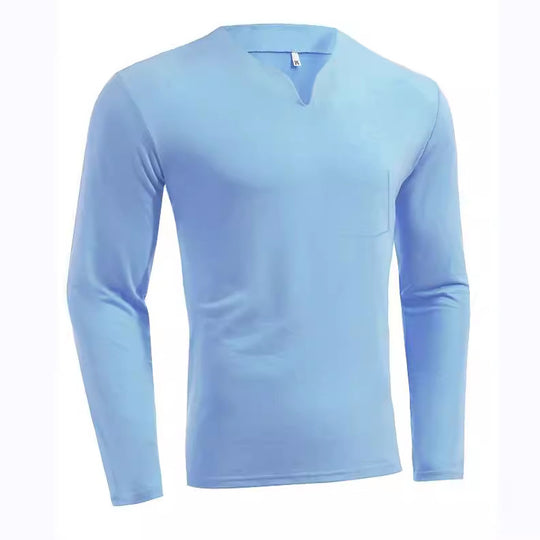 Herren nan Langarmshirt mit V-Ausschnitt Slim Fit Baumwollmix und elastischem Komfortbund EB