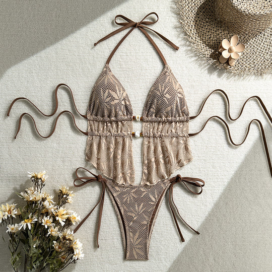 Damen Häkel-Bikini mit Rüschen und eleganter Schnürung EB