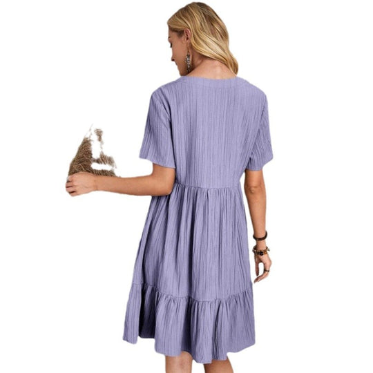 Damen Leichtes V-Ausschnitt Kleid mit schwingendem Rock EB