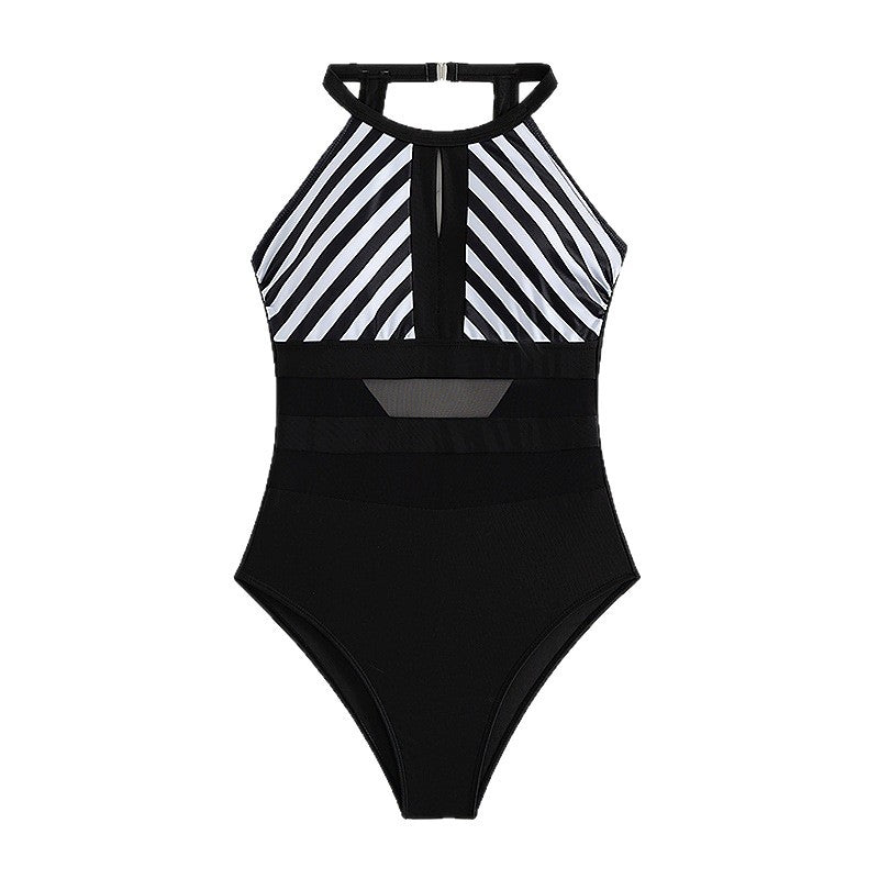 Damen Sportlicher Einteiler Badeanzug mit Netzdetails EB