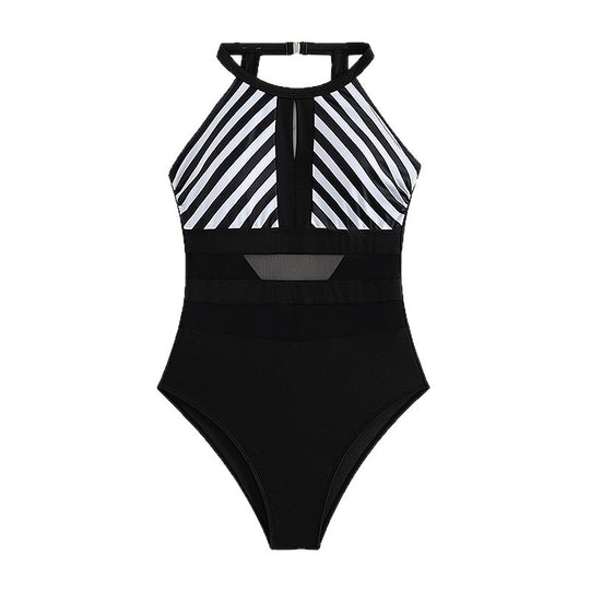 Damen Sportlicher Einteiler Badeanzug mit Netzdetails EB