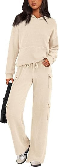 Damen Bequemes Lounge-Set mit Kapuze und weiten Hosen EB