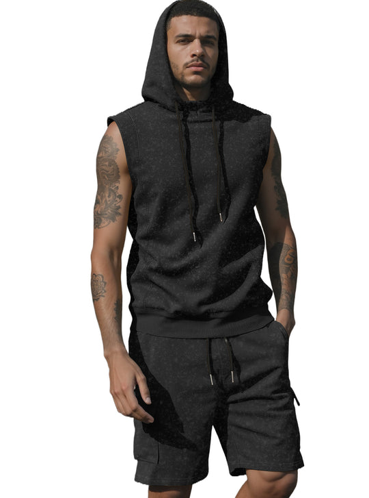 Herren nan Kapuzen-Muskelshirt-Set mit funktionaler Cargobermuda EB