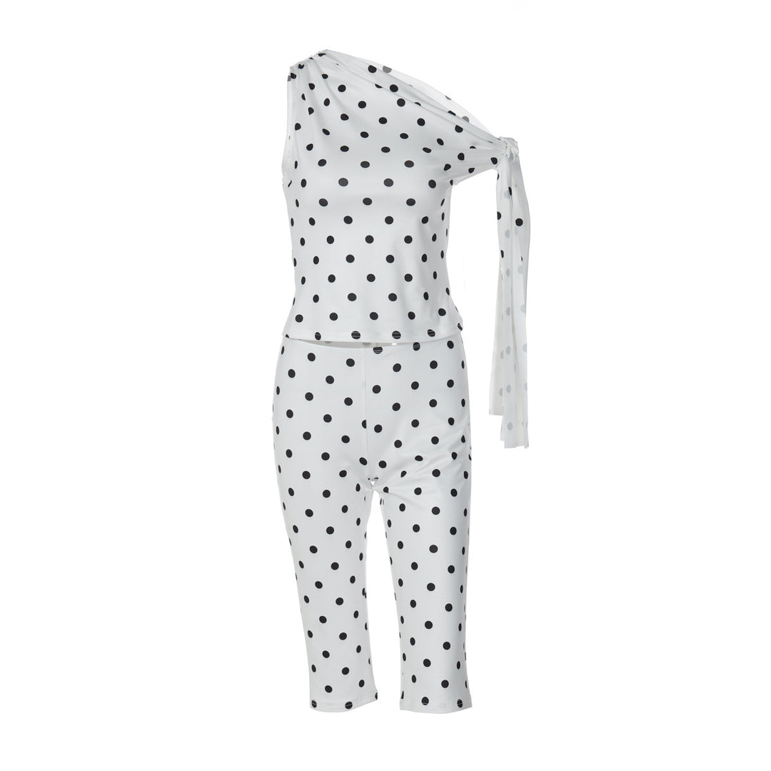 Damen Polka-Dot-Einteiler mit asymmetrischem Schnitt EB