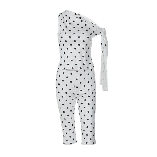 Damen Polka-Dot-Einteiler mit asymmetrischem Schnitt EB