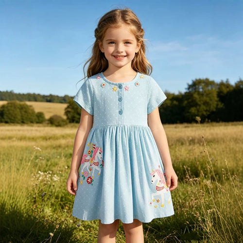 Mädchen Sommerkleid mit gesticktem Einhornmotiv EB