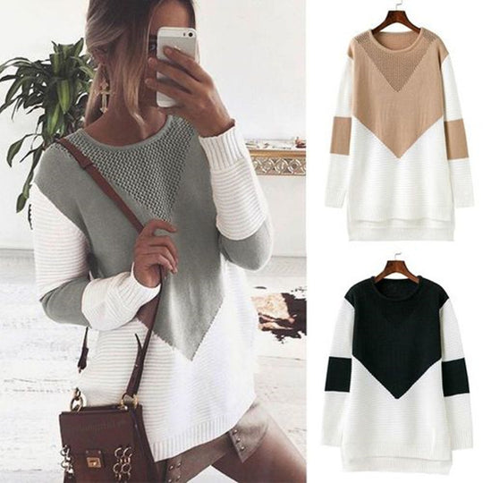 Damen Großer Strickpullover mit modernem geometrischen Design und atmungsaktiver Struktur EB