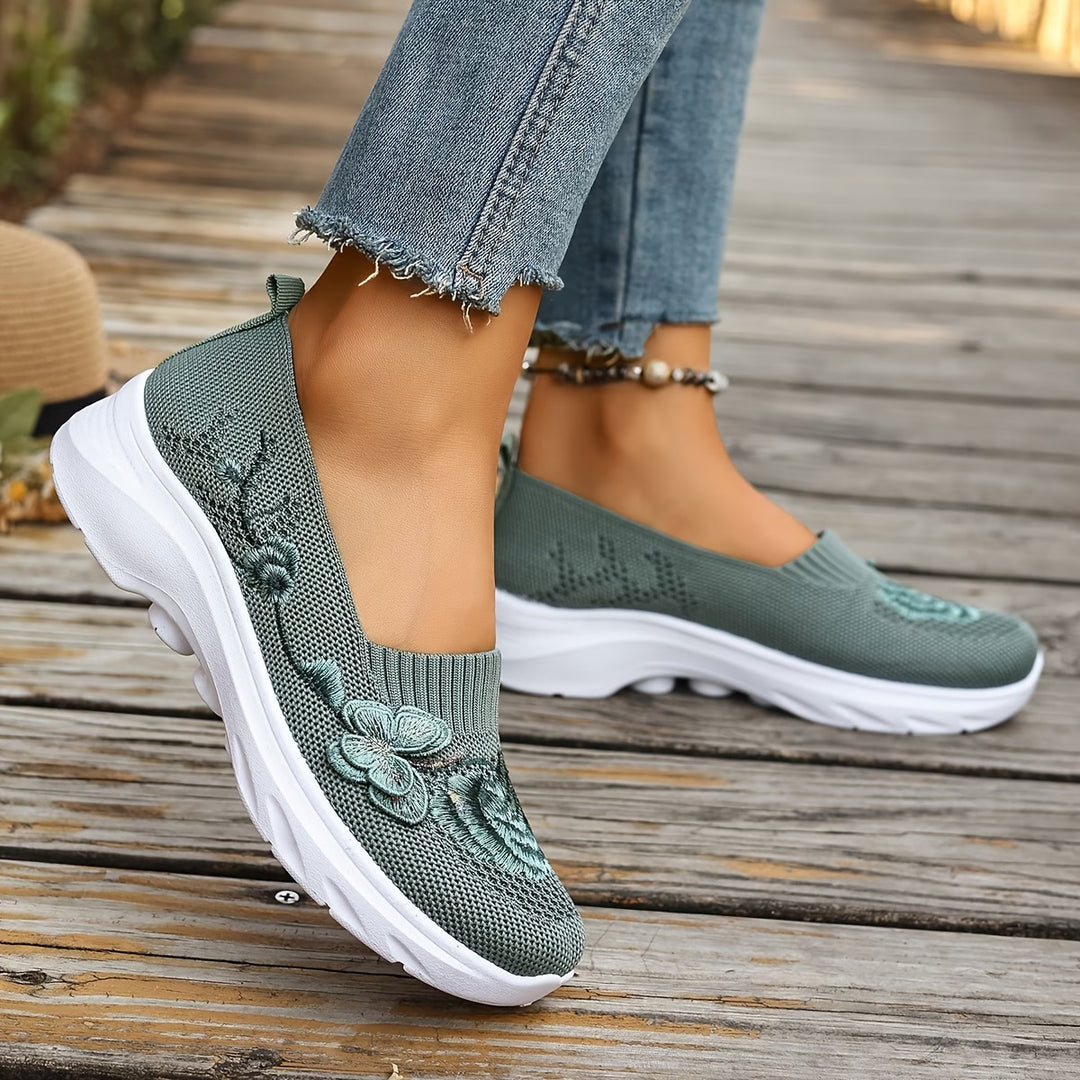Damen Mokassins mit floraler Stickerei und flexiblem Sohlen EB
