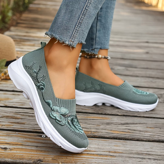 Damen Mokassins mit floraler Stickerei und flexiblem Sohlen EB