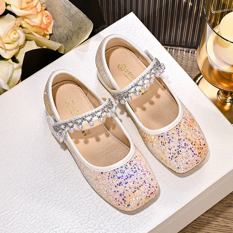 Mädchen Glitzernde Mary Jane Ballerinas mit Perlen und Schleifendekor EB