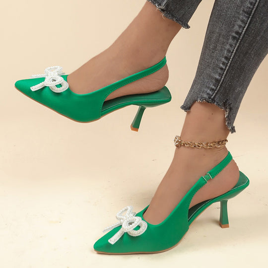 Damen elegante Slingback-Pumps mit funkelnden Schleifenapplikationen und modischem Absatz EB