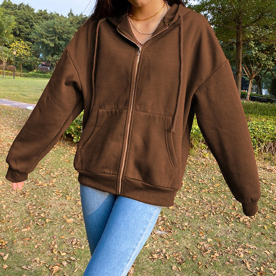 Damen Freizeit Übergroße Zip-Up Hoodie EB