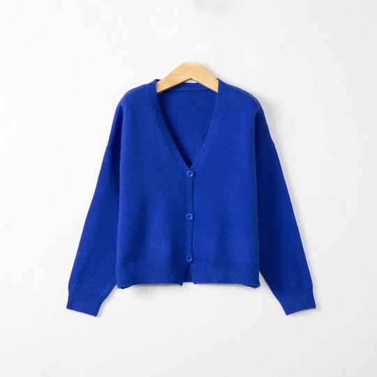 Damen Strickjacke mit V-Ausschnitt und Knopfdetails EB