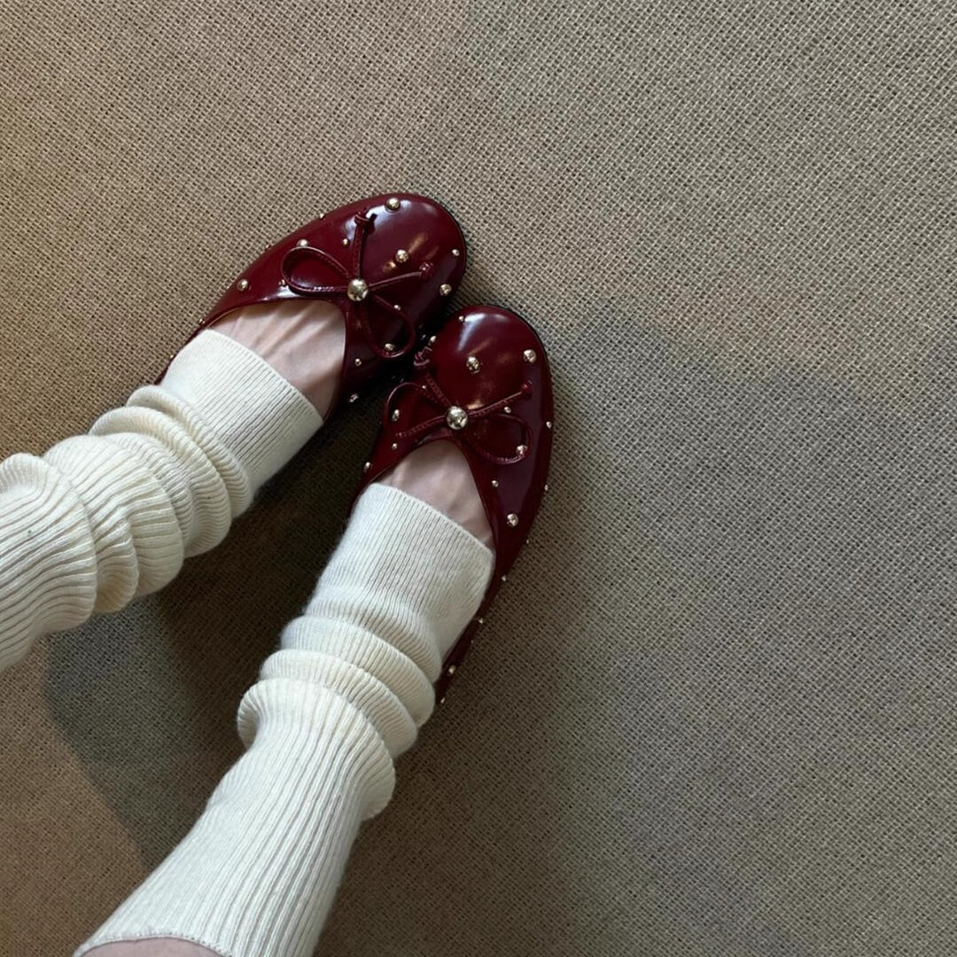 Damen Ballerinas mit modischem Schleifendesign und dekorativem Perlenbesatz EB