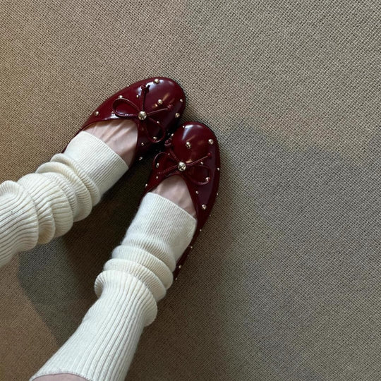 Damen Ballerinas mit modischem Schleifendesign und dekorativem Perlenbesatz EB