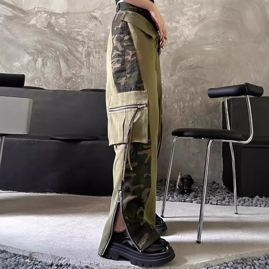Herren Cargohose mit seitlichen Reißverschlüssen und modischem Camouflage-Design EB