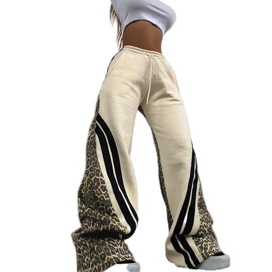 Damen Sportliche Sweatpants mit Leomuster und seitlichen Streifen EB