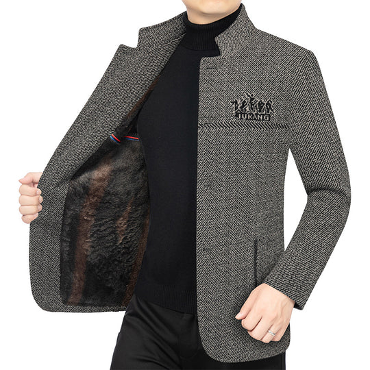 Herren Wollmantel mit Teddyfutter, Stehkragen und schmaler Silhouette EB