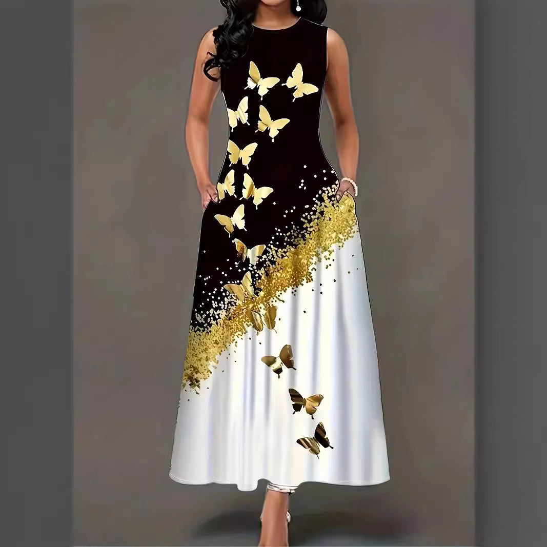 Damen Maxikleid mit elegantem Schmetterlingsdesign und praktischen Taschen EB