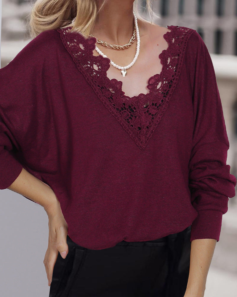 Damen Pullover mit eleganter Spitze und lässigem Schnitt EB