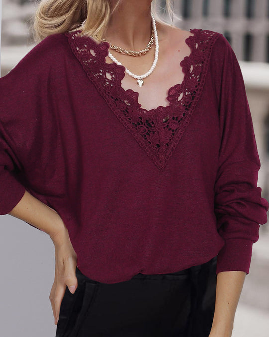 Damen Pullover mit eleganter Spitze und lässigem Schnitt EB