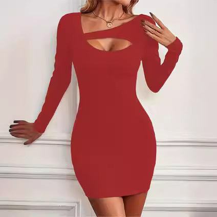 Damen Figurbetontes Minikleid mit kreativem Cut-Out und langem Arm EB