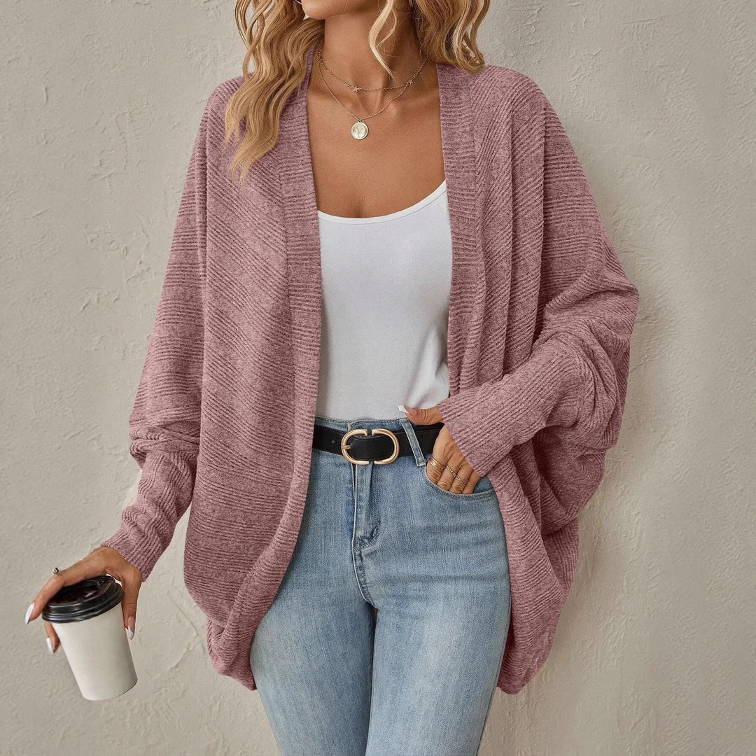 Damen Offener Feinstrick-Cardigan mit Strukturstreifen und überlanger Relax-Silhouette EB