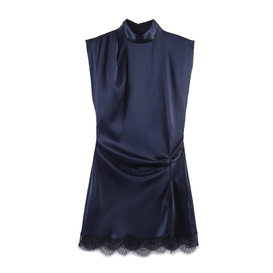 Damen elegantes Kleid mit transparentem Spitzenrand EB