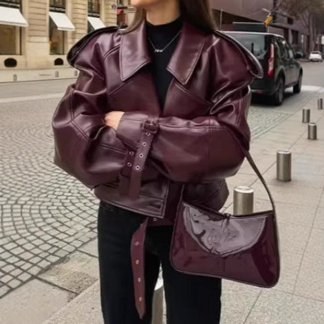 Damen modische Kunstlederjacke EB