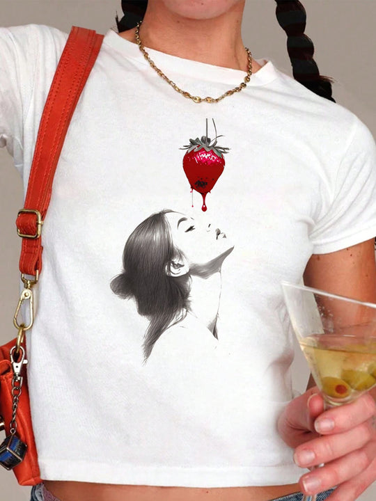 Damen T-Shirt mit künstlerischem Statement-Print und figurbetontem Schnitt EB