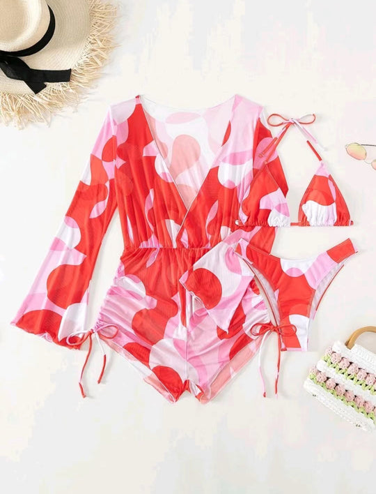 Damen Strand-Outfit mit langärmliger Überbluse und Bikini EB