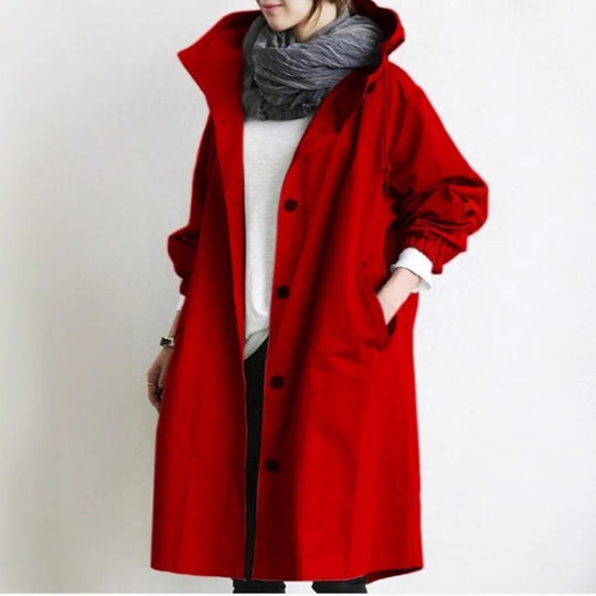 Damen nan leichter Oversize Regenmantel mit Kapuze und verdecktem Verschluss EB