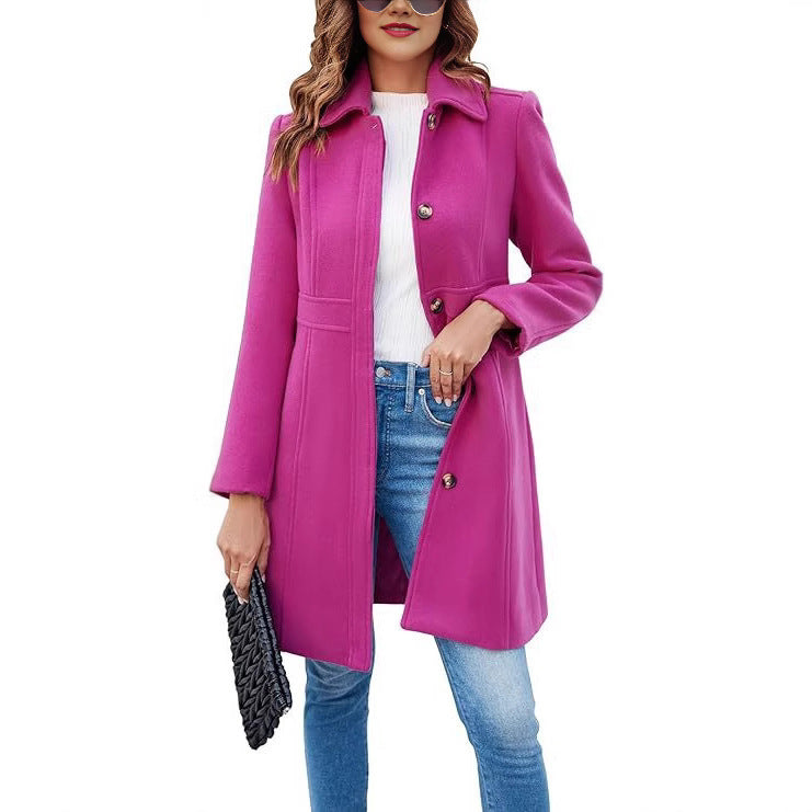 Damen klassischer Wollmantel mit modischem Schnitt und funktionalen Details EB