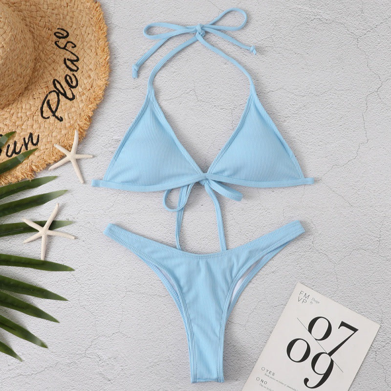 Damen Triangel-Bikini mit geflochtenen Trägern und hohem Beinausschnitt EB
