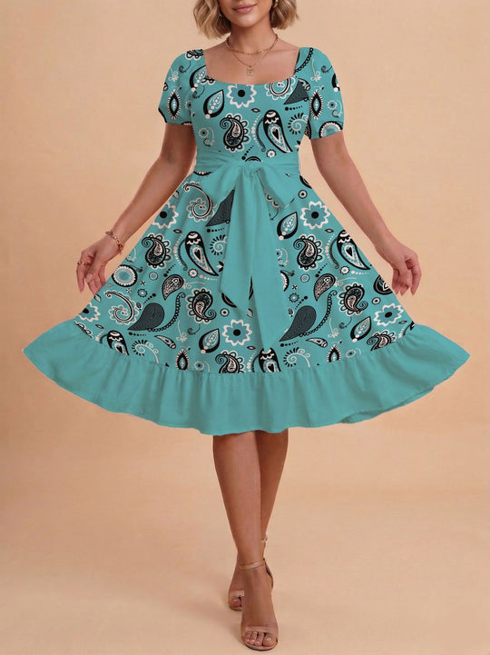 Damen Verspieltes Maxikleid mit Bärenmuster und taillierbarem Band EB