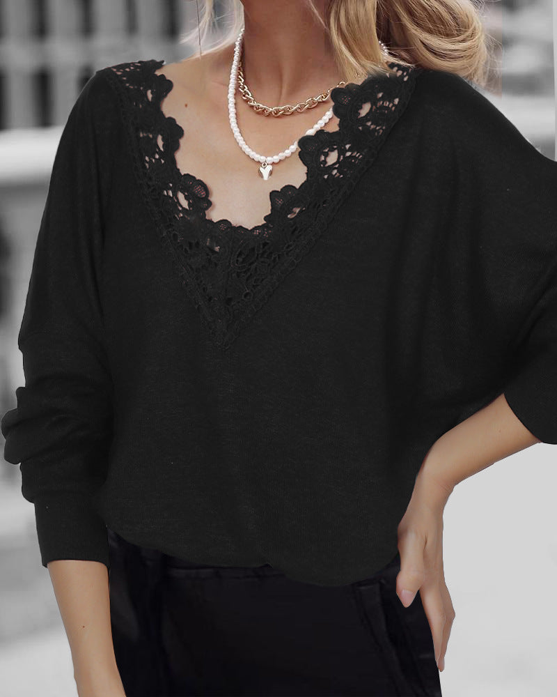 Damen Pullover mit eleganter Spitze und lässigem Schnitt EB