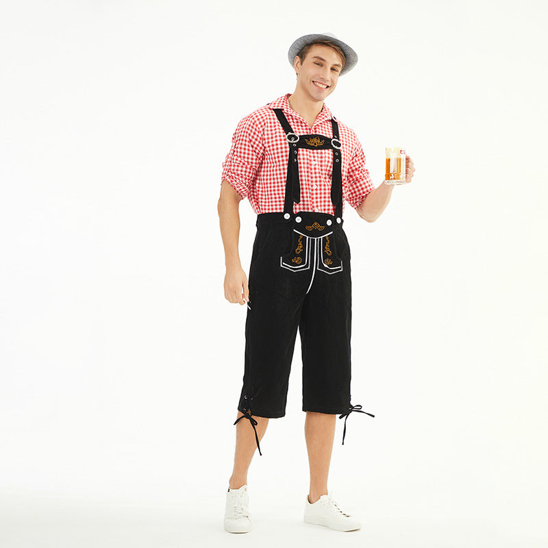 Herren nan knielange Trachten-Latzhose mit verstellbaren Trägern und dekorativer Stickerei EB