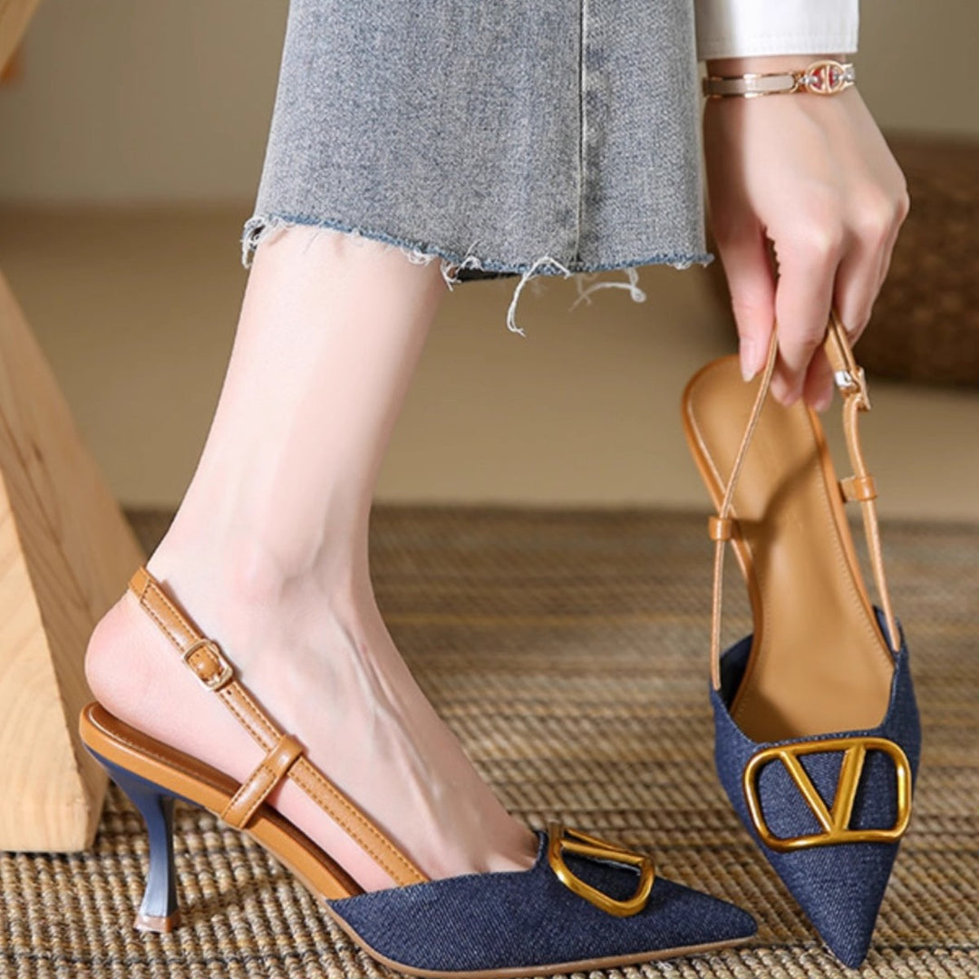 Damen Elegante Slingback-Pumps mit modischem Schnallen-Detail EB