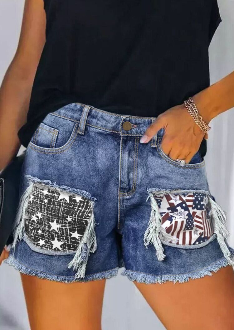 Damen Denim-Shorts mit trendigen Stickdetails und Fransensaum EB